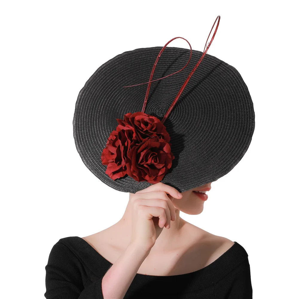 Женская винтажная шляпка с цветами, черная шляпка-туника с коричневыми цветами, большие головные уборы для вечевечерние НКИ, 2019 от AliExpress WW