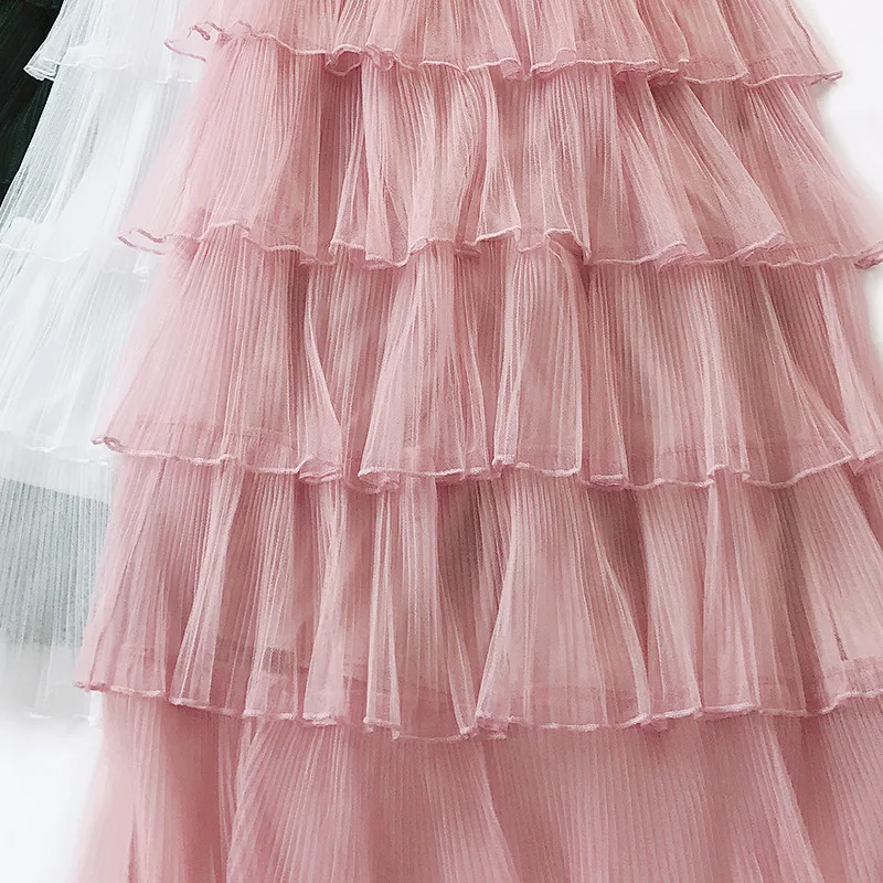 2019 Summer Fashion Womens Lace Princess Fairy Style 6 layers Voile Tulle Skirt Bouffant Puffy Long Tutu Skirts | Женская одежда