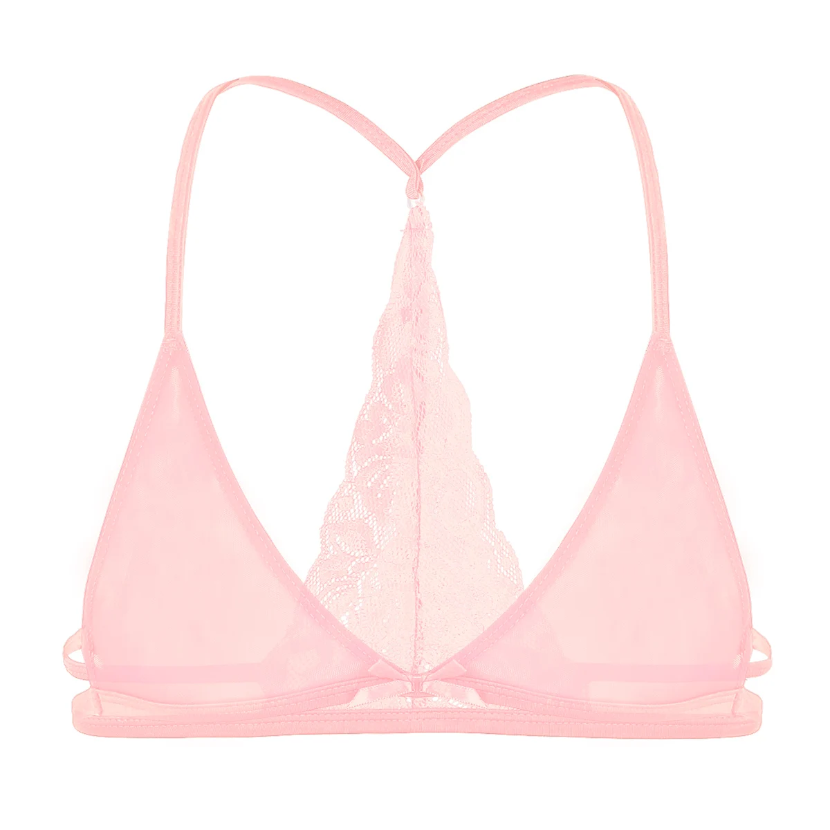 Pink Новинка, мужской бюстгальтер без косточек, нижнее белье, сетка, Прозрачная Кружевная y-образная задняя часть, бюстгальтер без косточек, топ, сексуальное мужское белье для геев, ночное белье - Цвет: Pink