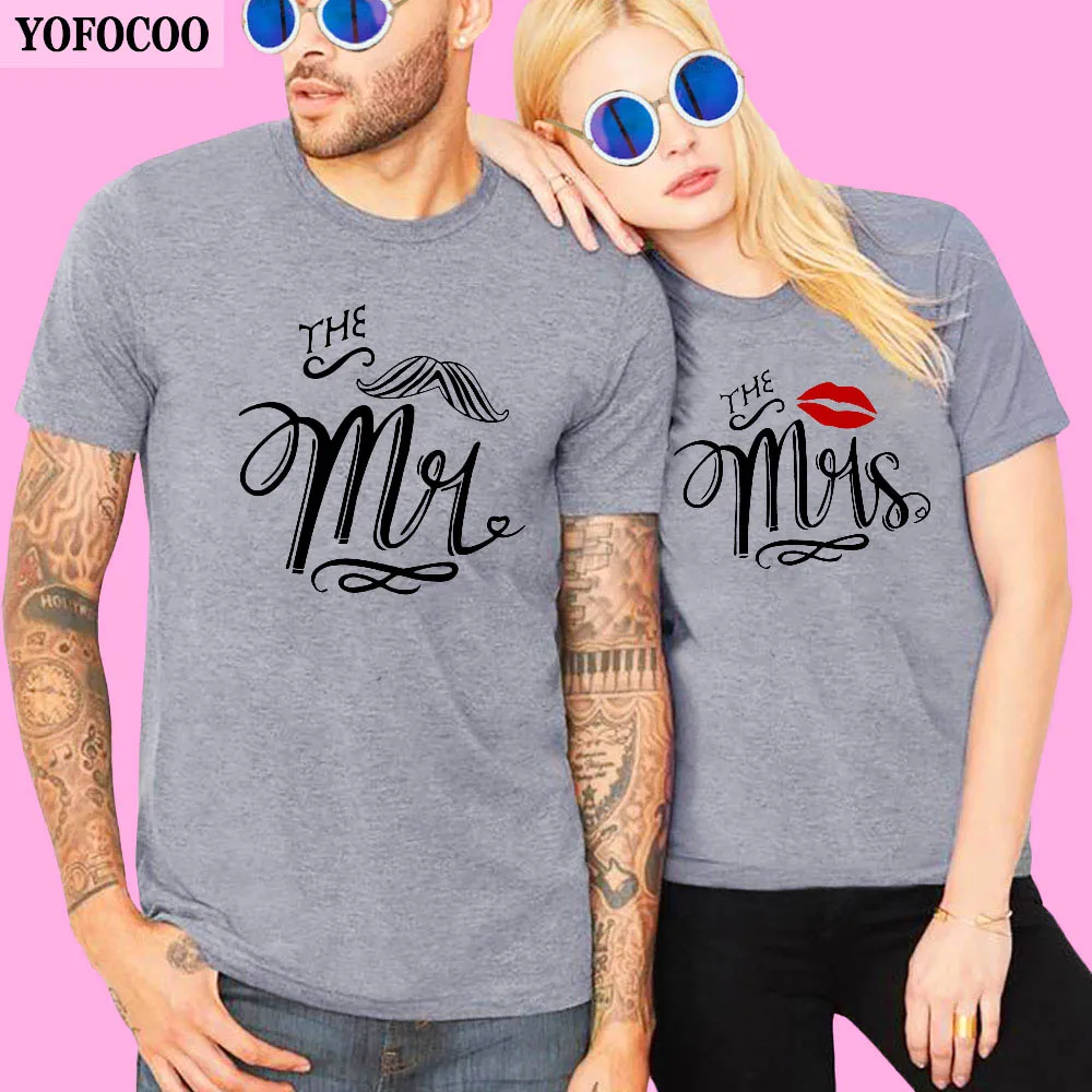 QIM The Mr And Mrs/женская летняя Одинаковая одежда с принтом для пары парная футболка