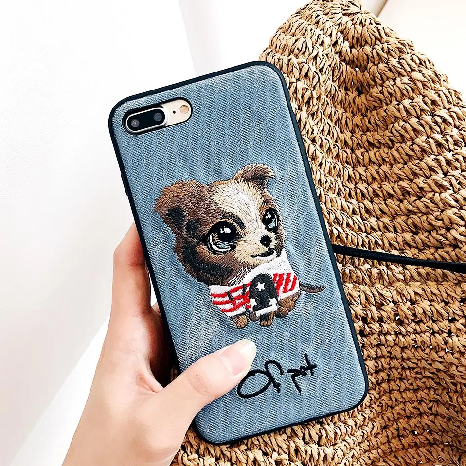 Embroidered dog phone case For iPhone 6 6S 7 8 Plus iphone Funda X XR XS MAX Drop-proof Back Covers |
