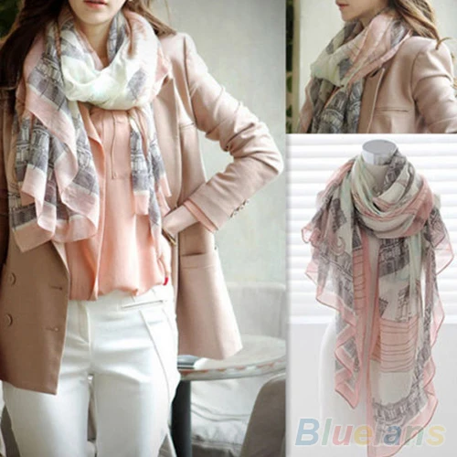 

Hot Voile Soft Long Scarf Women Eiffel Tower Printed Shawl Stole Scarves 8ODK