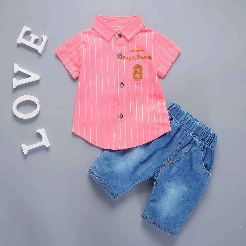 Melario Boys Clothing Sets 2020 Summer Fashion Stripe Kids Short Sleeve White T-shirt+Plaid Culottes 2Pcs | Детская одежда и обувь