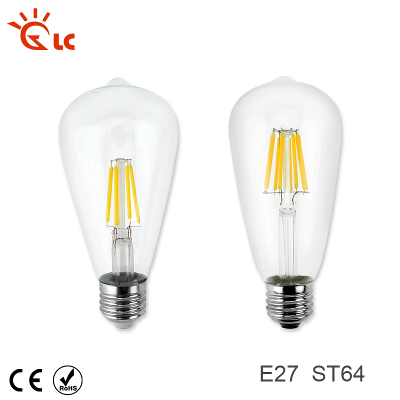 Светодиодная лампа E27 E14 стеклянная накаливания ST64 220 В 240 в 4 Вт 8 12 16 Эдисона