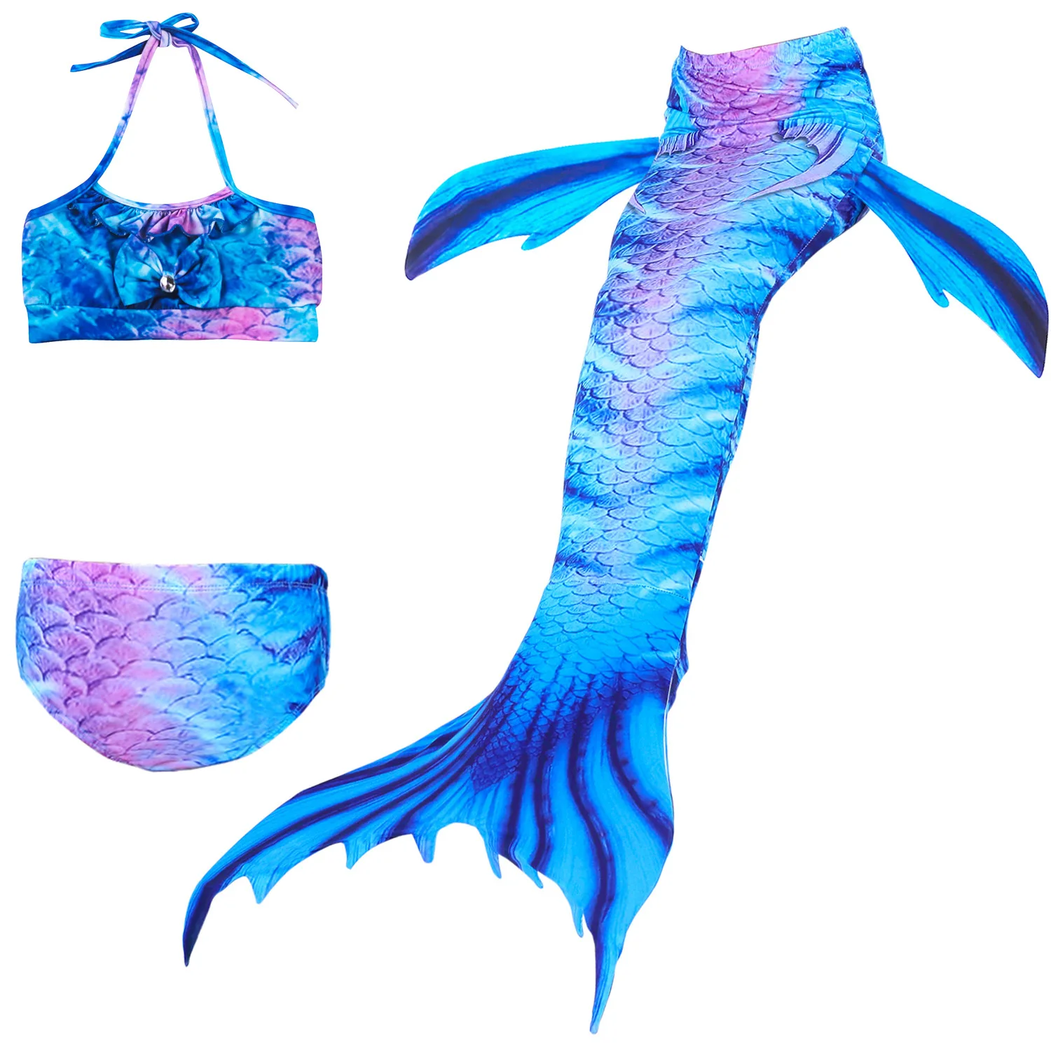 3pcs set Новые милые детские купальники для девочек Купальники для подростков, купальный костюм из двух предметов бикини детская одежда для пляжа с хвостом русалки - Цвет: 3pcs set