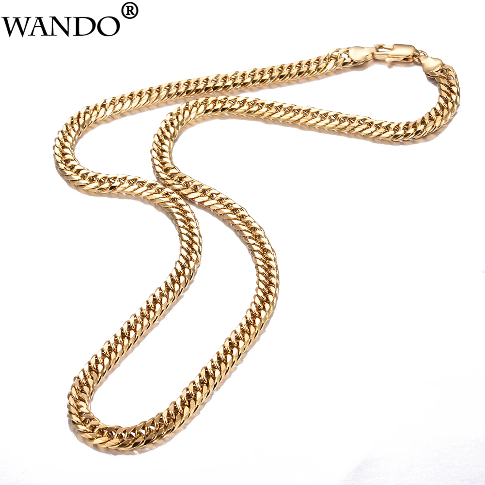WANDO Fashoin Copper Chain Gold colour Necklaces For Men Link Chains Hiphop/Rock Jewelry 6mm width 50cm Long N16 | Украшения и