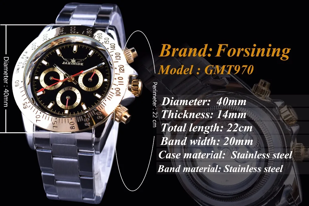 Часы Jaragar Мужские механические золотистые с 3 циферблатами 2017|watch top|watch top brandwatch brand