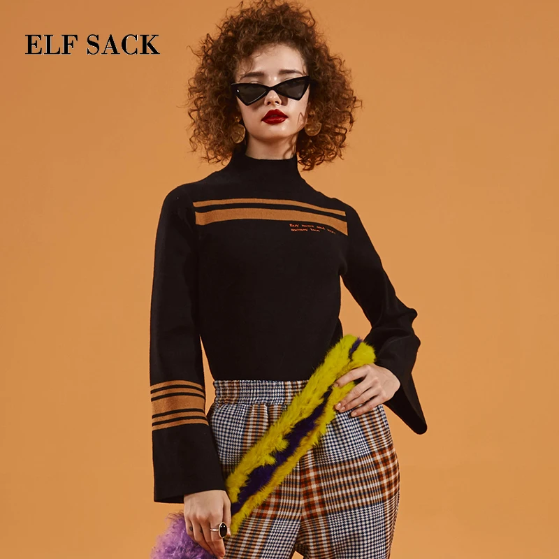 ELFSACK новинка Модный женский свитер с буквенным принтом длинный рукав круглый