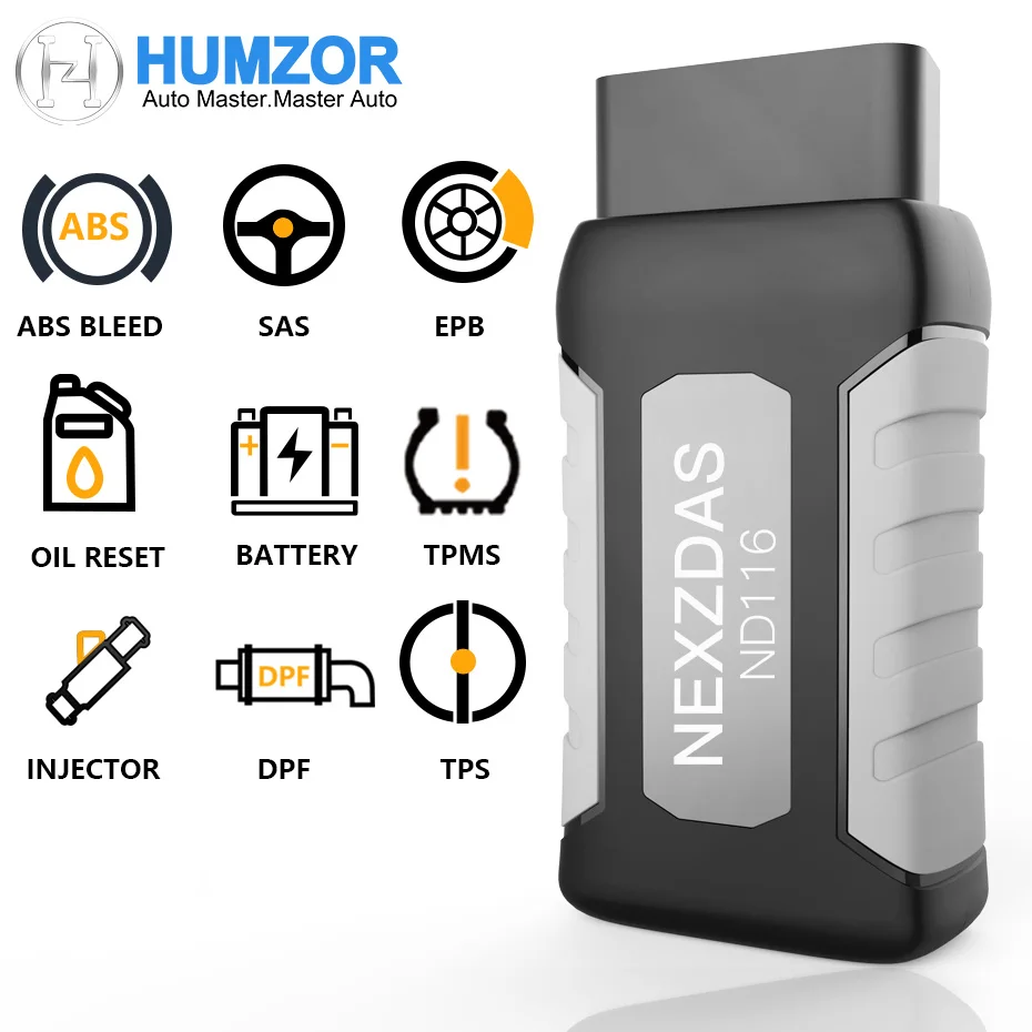 HUMZOR ND116 OBD2 сканер ABS TPS SAS EPB DPF инжектор Сброс системы контроля срока службы масла