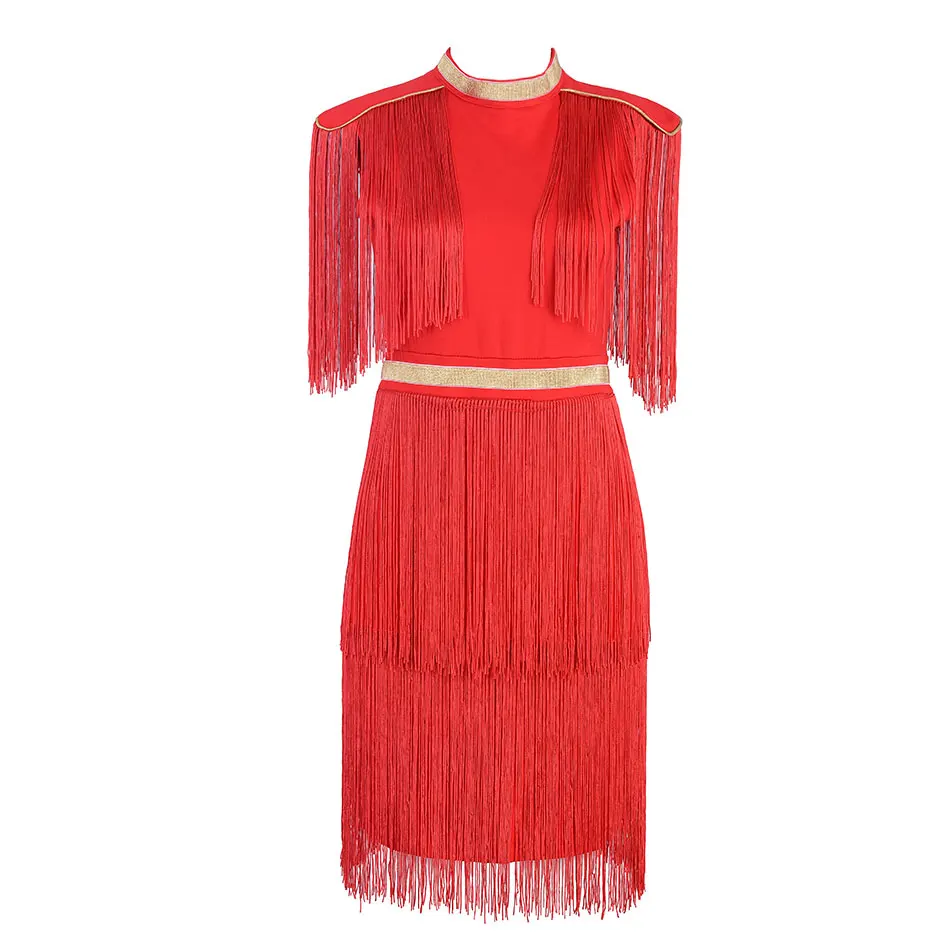 Dressbird Для женщин Летнее облегающее платье Вечерние платья Vestido элегантный белый черный короткий рукав платье с бахромой, с кисточками, мини-Клубное платье Vestidos - Цвет: Red
