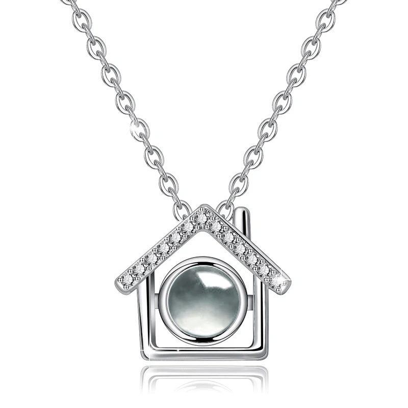 Angel Caller 925 Sterling Silver 100 Languages I Love You Necklace Projective Sparkly Pendant Romantic Love Memory Jewelry Gift - Цвет камня: 001-BJ