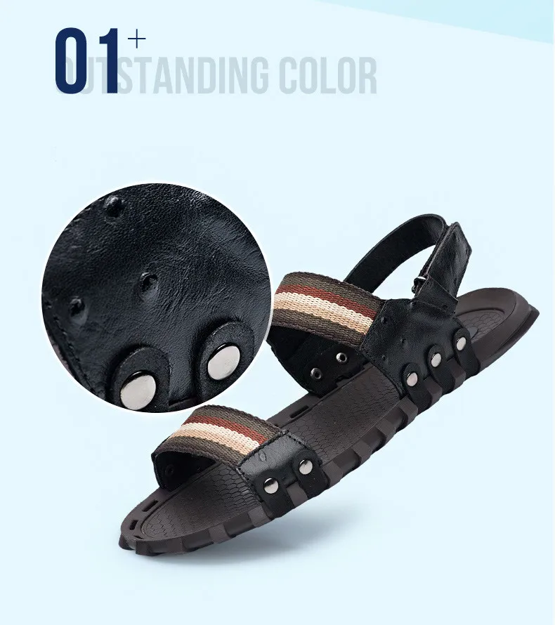 Ruideng/мужские шлепанцы; Летние сандалии; Модные дышащие мягкие удобные мужские прочные сандалии из натуральной кожи; повседневная обувь на плоской подошве;