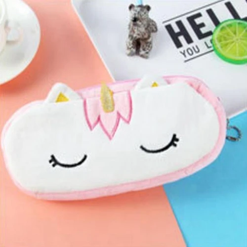 Милый плюшевый чехол-карандаш в виде единорога для школы, Kawaii, сумка для ручек в виде животных, Канцелярский мешочек для девочек, подарок, офисные школьные принадлежности, escolar - Цвет: Pink