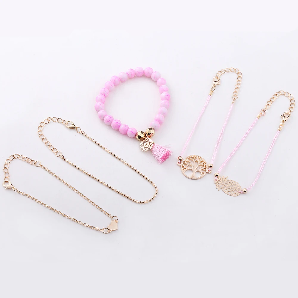 Женский браслет с бусинами YAOLOGE розовая кисточка золотого цвета полой мечтой
