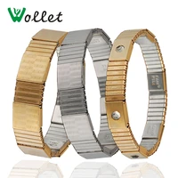 wollet jewelry cz stone elastic bangle magnetic bio magnet 316l stainless steel bracelet for men gold silver color