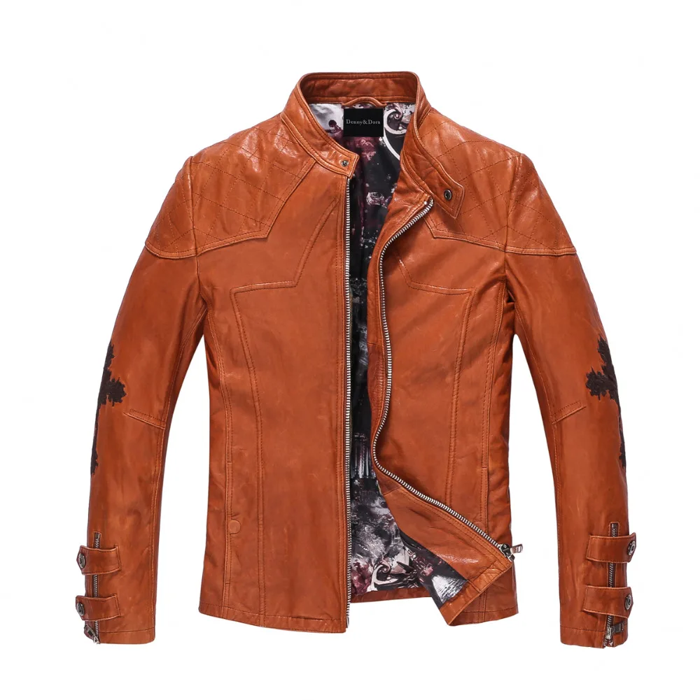 Куртка мужская кожаная приталенная Короткая Повседневная мотоциклетная верхняя