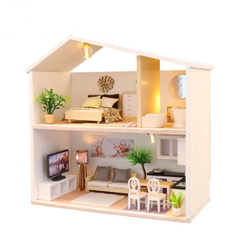 Hongda DIY деревянный кукольный дом 3D головоломка кукольный домик с мебельной конструкцией модель дома Каса де игрушки куклы-время света
