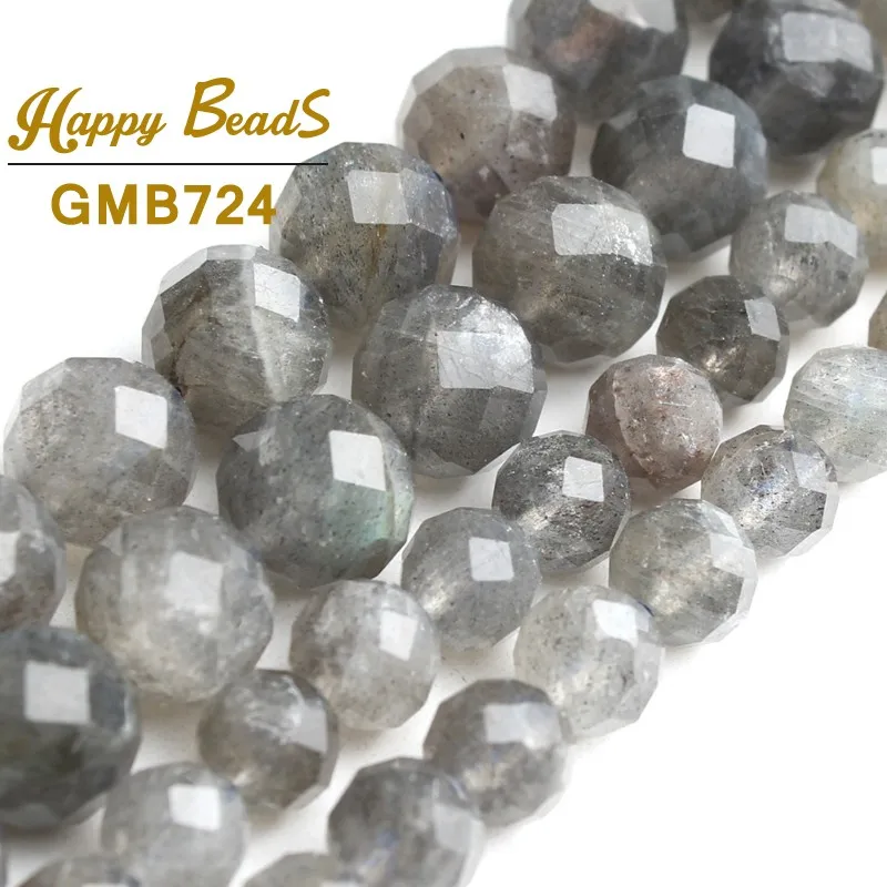 Natural Gem Faceted Grey Labradorite Stone Beads Loose Spacer For Jewelry Making DIY Bracelet Necklace 7.5inches 6mm/8mm | Украшения и