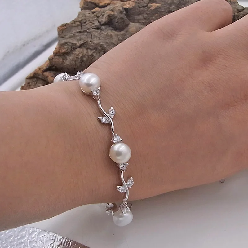 Женский серебряный браслет с 6 натуральными пресноводными жемчужинами 7 5 8 мм|jewelry