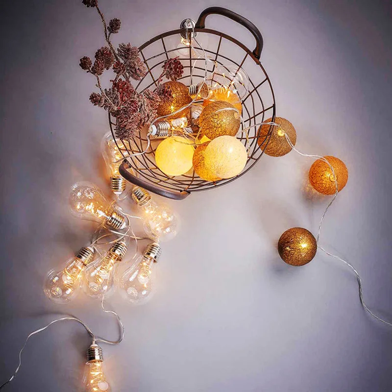 

LED Fairy Garland Copper Wire String Lights 10 Retro Bulbs 4M AA Battery Power For Wedding Garden Party Xmas Decoration