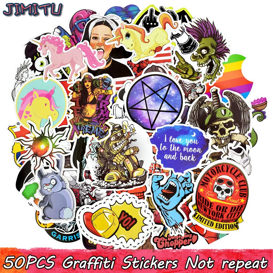 50 штук наклеек серии Граффити с аниме, животными, роком, JDM, водонепроницаемые наклейки на ноутбук, багаж, велосипед, скейтборд, холодильник, мотоцикл.