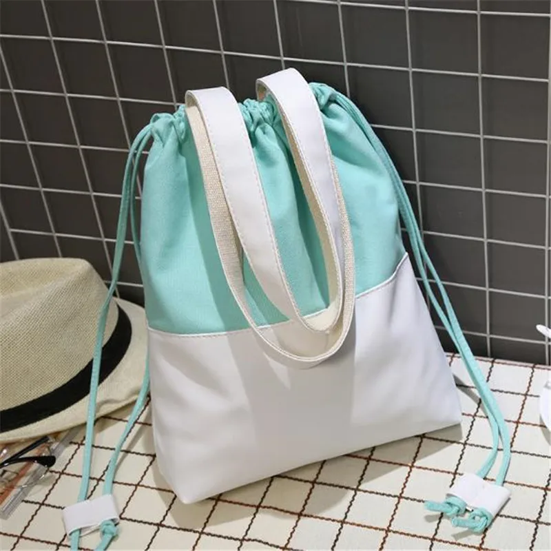 

Reusable Drawstring Shopping Bag 2019 Fashion Patchwork Shoulder Bag Foldable Shopper Casual Tote Canvas Girls Book Bag Handbags