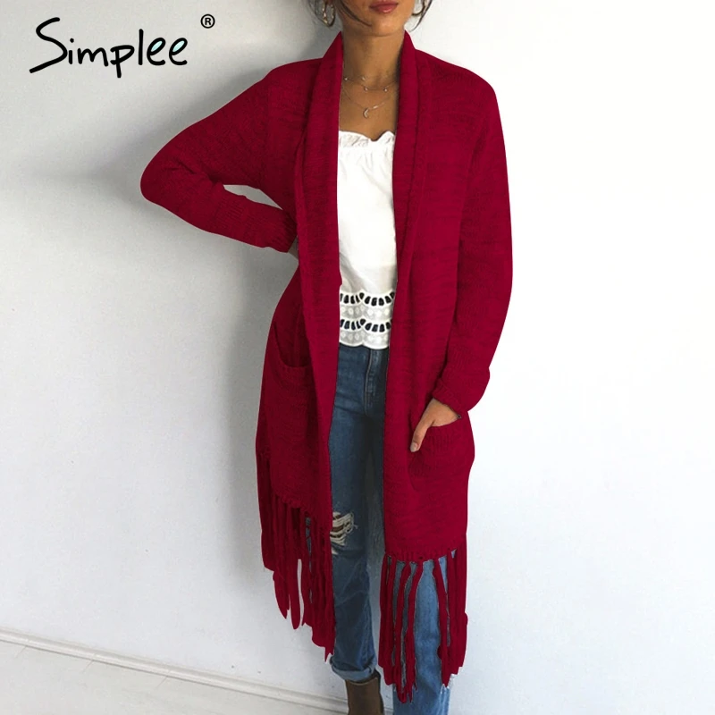 Женский длинный вязаный кардиган Simplee Растягивающийся джемпер большого размера