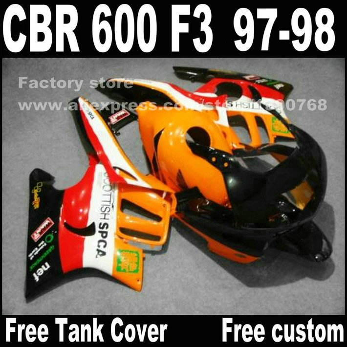 Запчасти для мотоциклов HONDA CBR 600 F3 обтекаемые детали 1998 CBR600 97 98 красный черный