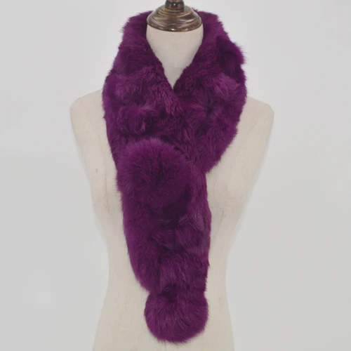 rose purple Горячая Распродажа, зимний шарф из натурального кроличьего меха, женский шарф из натурального кроличьего меха, шарф с 2 шариками из натурального кроличьего меха, шейный платок - Цвет: rose purple