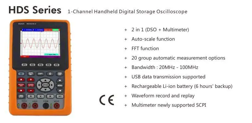 OWON осциллограф Горячая распродажа, цифровые высокоточные HDS1021M-N HDS3101M-N 20/60/100 МГц одноканальный Ручной осциллограф