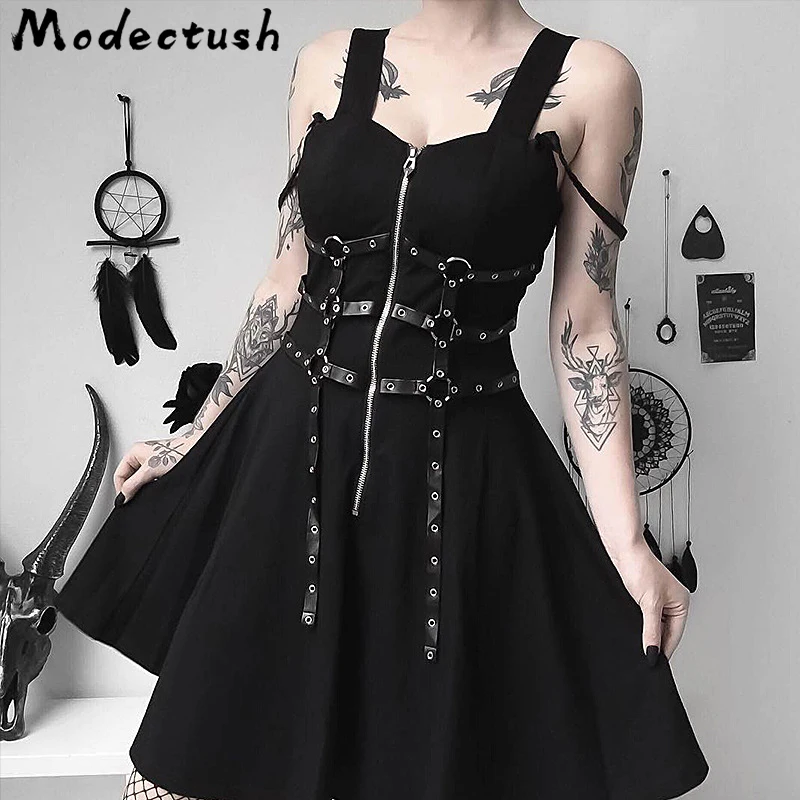 Modecrush Gotik черный Для женщин однотонное платье без рукавов в стиле стимпанк 2019