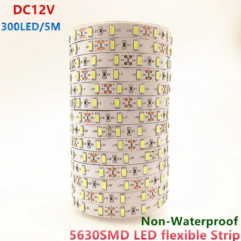 5 м/рулон 5630 Светодиодная лента DC12V 60 LED/M м 300led не водонепроницаемый SMD 5630/5730