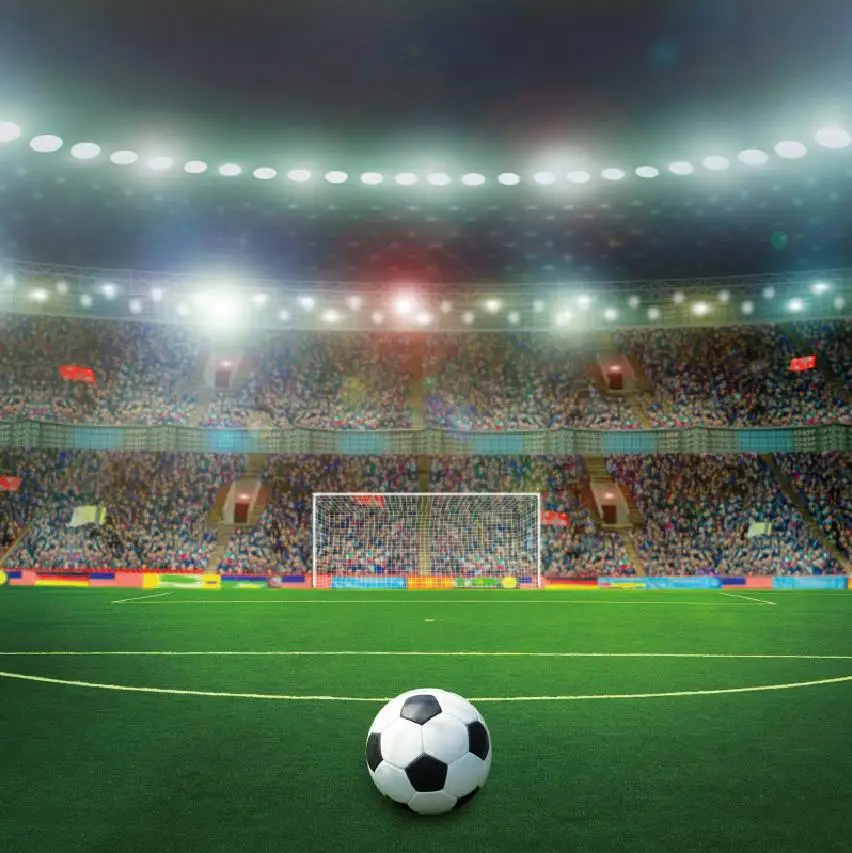 

Laeacco Football Soccer Backgrounds Goal Green Grass Stadium Baby Birthday Party Portrait Photography Backdrops For Photo Studio