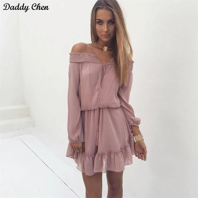 Женское платье с открытыми плечами летняя пляжная туника длинным рукавом