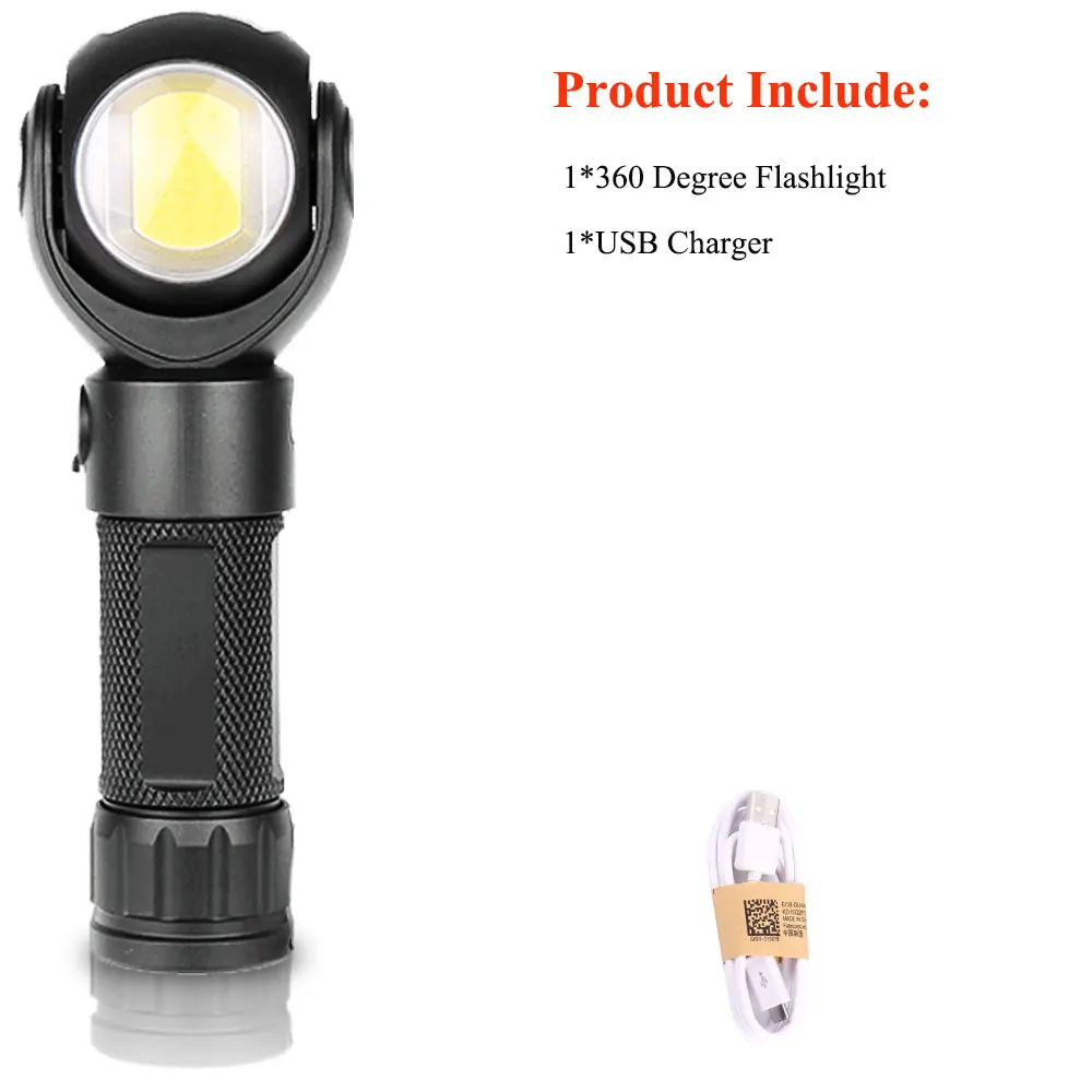Only flahshlight Светодиодный фонарик 360 градусов T6+ COB фонарь, 8000 лм водонепроницаемый магнит, мини освещение, светодиодный фонарь для наружного использования, аккумулятор 18650 или 26650 - Испускаемый цвет: Only flahshlight