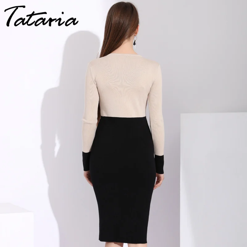 Женское трикотажное платье с длинным рукавом теплое платье-свитер | Женская