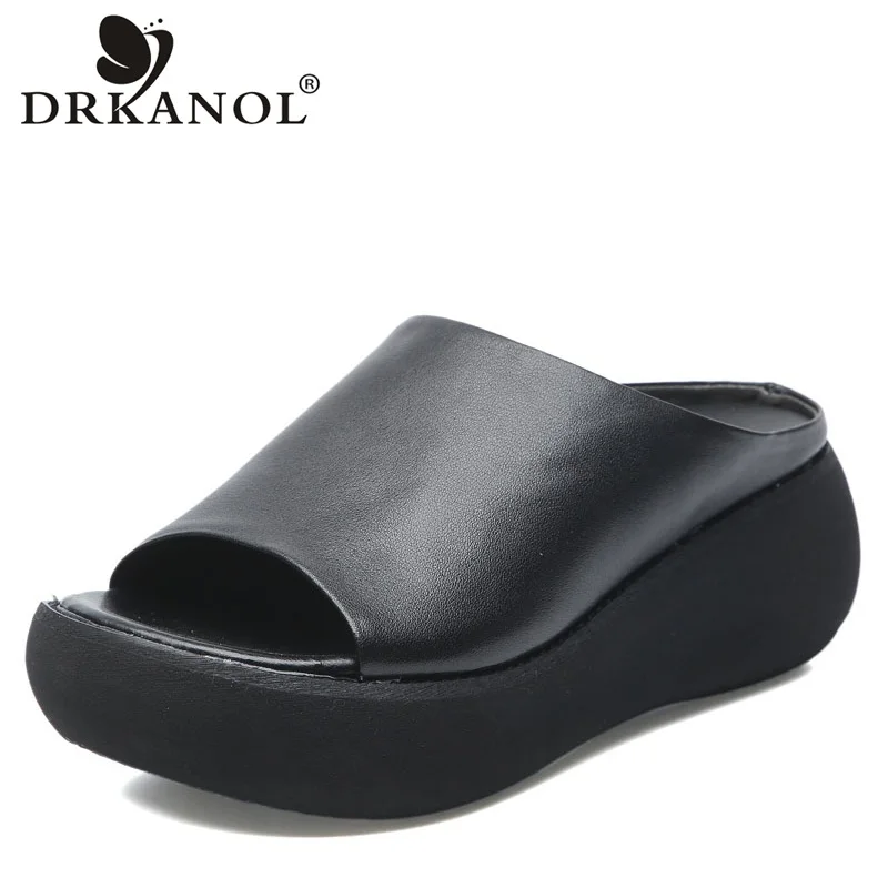 Шлепанцы DRKANOL женские из натуральной кожи летние сандалии на платформе открытый