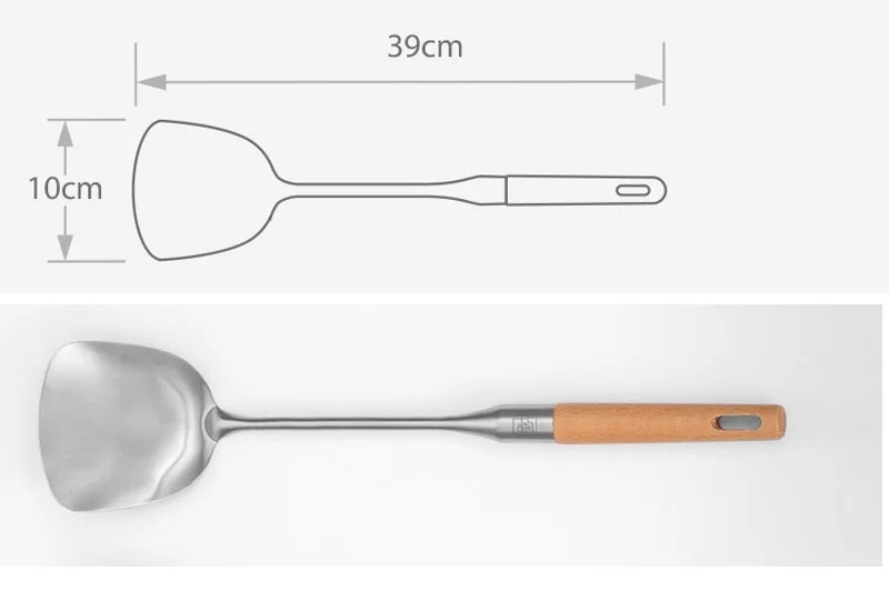 Новая лопата из нержавеющей стали ложка с деревянной ручкой Толстая кухонная лопатка из нержавеющей стали дуршлаг жареная кухонная лопатка инструменты - Цвет: Черный никель