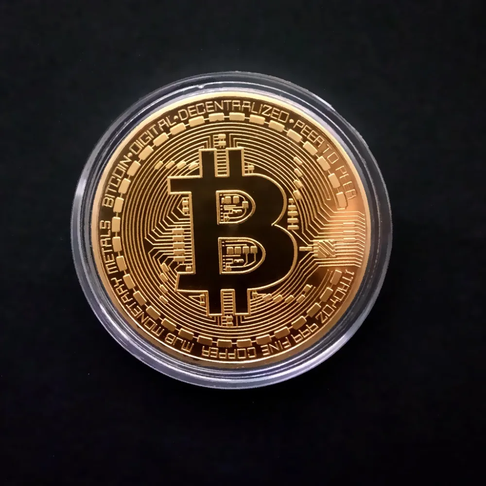 Позолоченный физический Bitcoins Casascius монета с пластиковым чехлом подарок металл