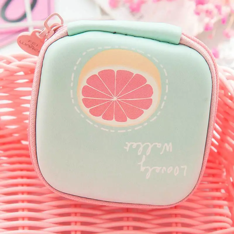 grapefruit LITTHING Портативный мини мужской кошелек из ПУ кожи для девочек наушники с «молнией» сумка для наушников органайзер для USB наушники чехол Функциональная сумка для девочек - Цвет: grapefruit