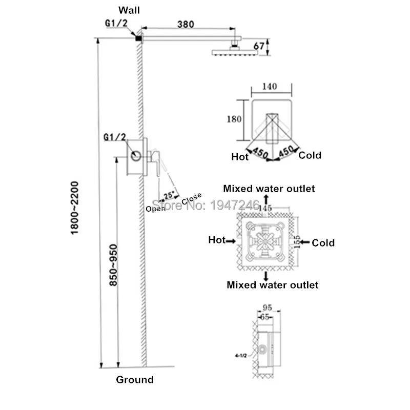 Настенный смеситель для душа Роскошный полированный 10 &quotквадратный стиль