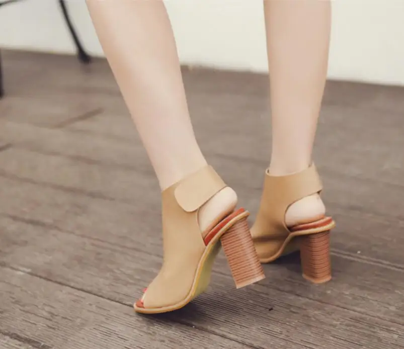 

KNCOKAR Summer new style women fashion casual comfort thick high heel fish mouth magic paste after empty sandals