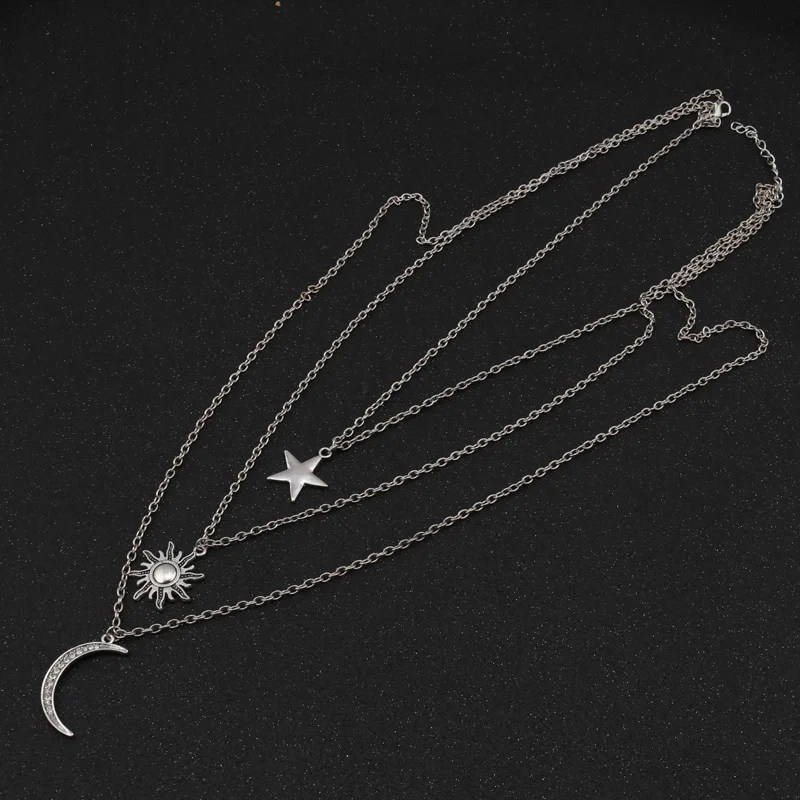 Tenande Новая мода мульти Слои Большой себе серебро Цвет Crystal Star Солнца и Луны