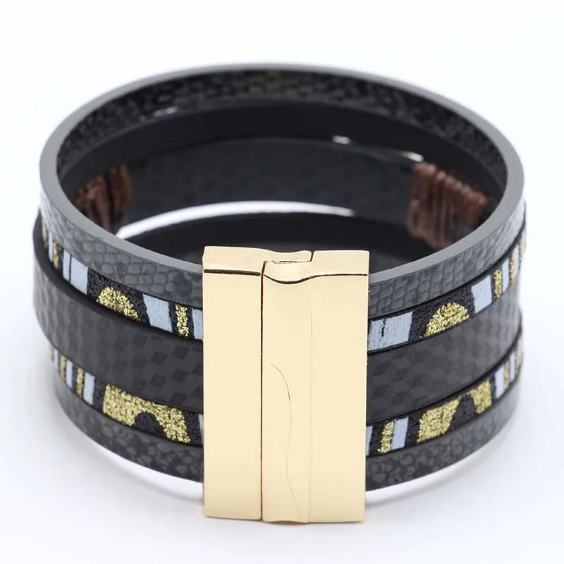 AINILIDAN Fashion Magnetic Button Leather Bracelets Handmade Braided Multilayer Wristband Bronze Feather Bracelet Bangles | Украшения и