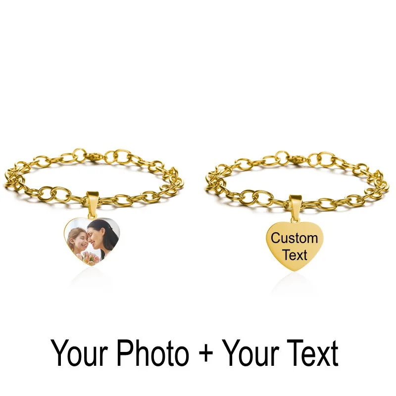 Gold1 Color Photo Персонализированные индивидуальные браслеты с выгравированным фото именем и датой для женщин и мужчин из нержавеющей стали, регулируемые браслеты с идентификационной биркой, семейные подарки - Окраска металла: Gold1 Color Photo