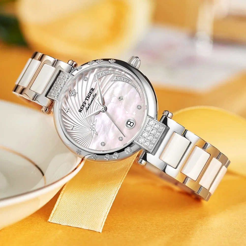 Reef Tiger/RT Роскошные модные автоматические часы Reloj Mujer женские бриллиантовые с