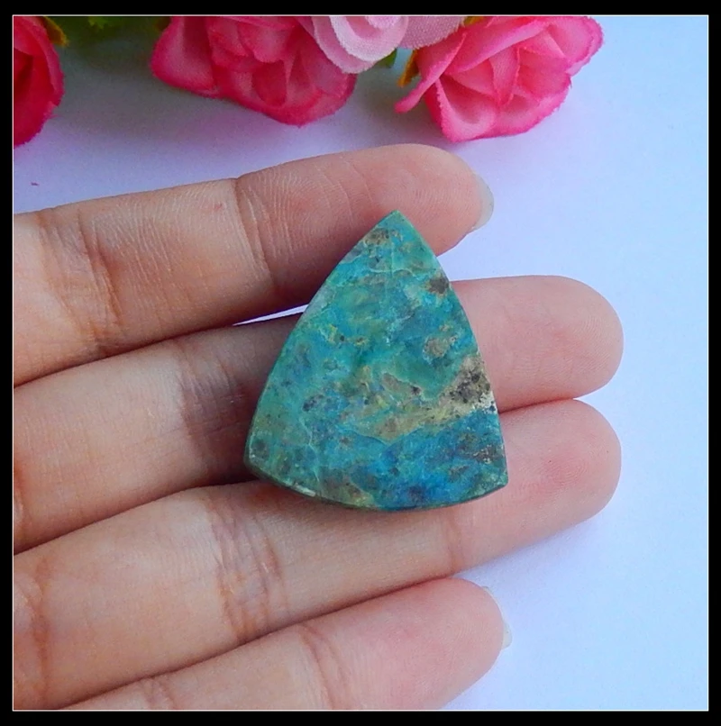 Sale 1Pcs Natural Stone Blue Opal Gemstone Triangle Cabochon 29x24x7mm 5.3g
