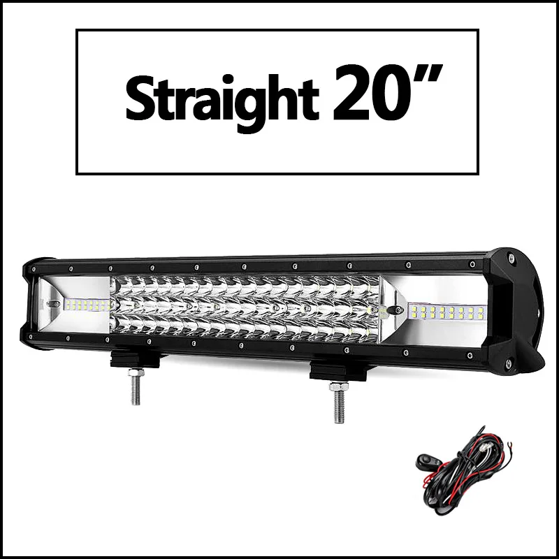 Oslamp 3-ряд " 12" 1" 20" 2" 23" 3" 42" 5" Изогнутые свет бар offroad LED-бар место луч световой индикатор работы бар 12 В 24 В - Цвет: Straight 20 and wire