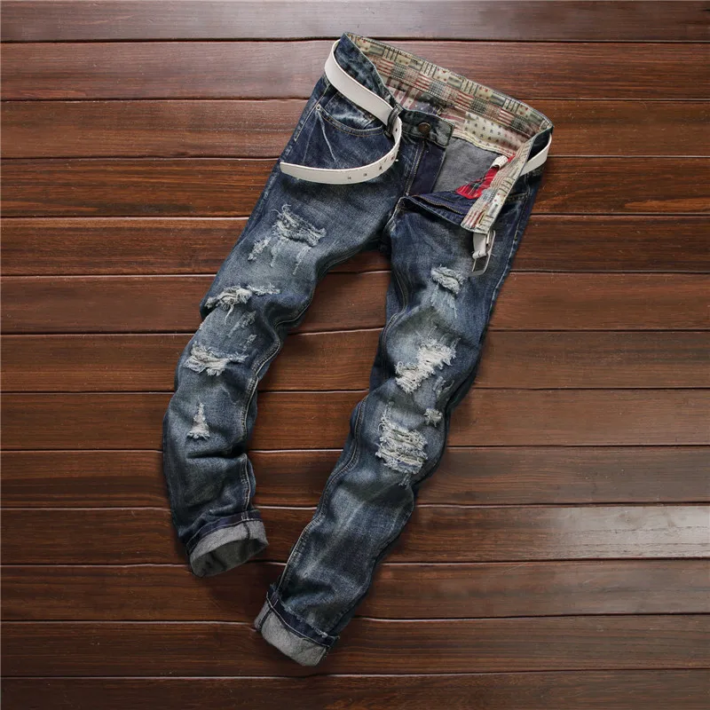 REPPUNK 2019 модная рваная уличная одежда хип хоп личные мужские джинсы однотонные