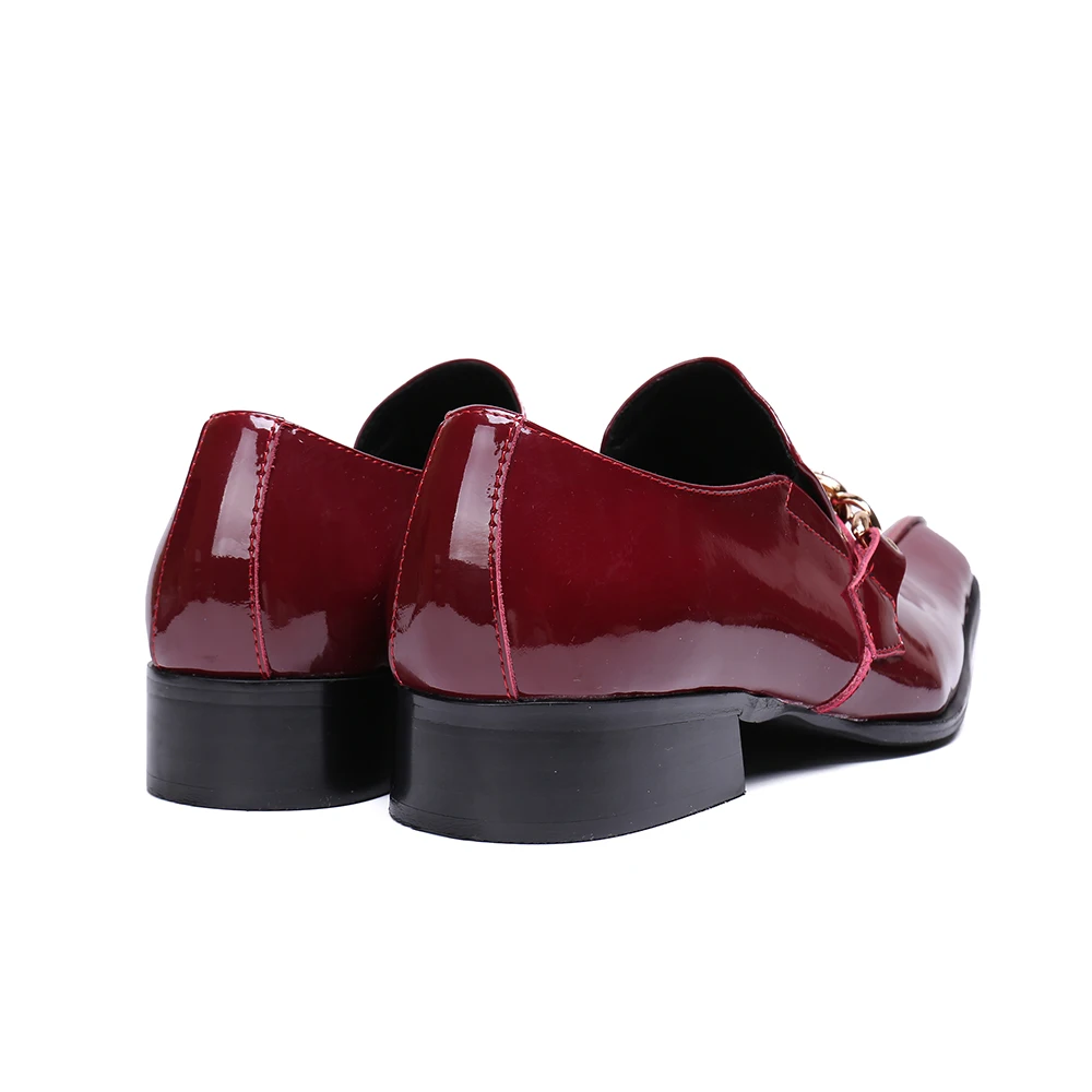 

Christia Bella New Fashion Patent Leather Men Office Shoes Large Size Crystal Chain Pointed Toe Slip on Formal Party Dress Shoes